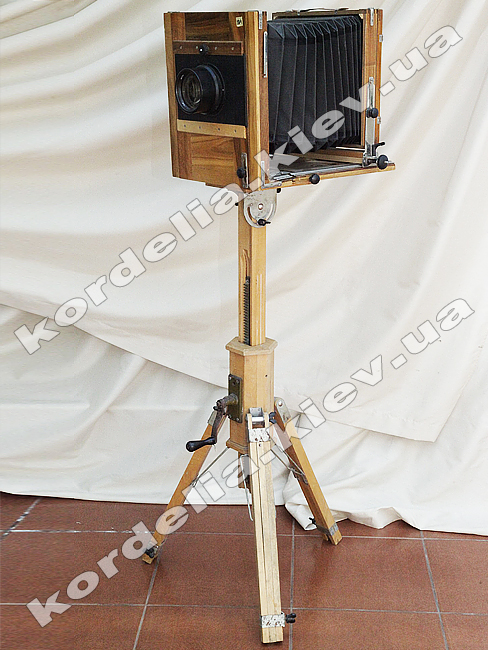 The Soviet Studio camera on a wooden tripod